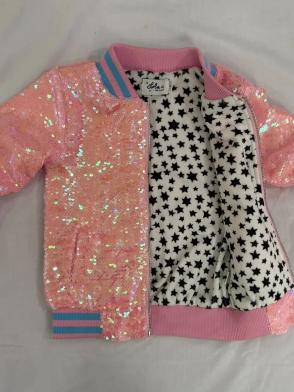 Lola + The Boys Girls Pink Sequin Unicorn Bomber Jacket Zip Front Size 4